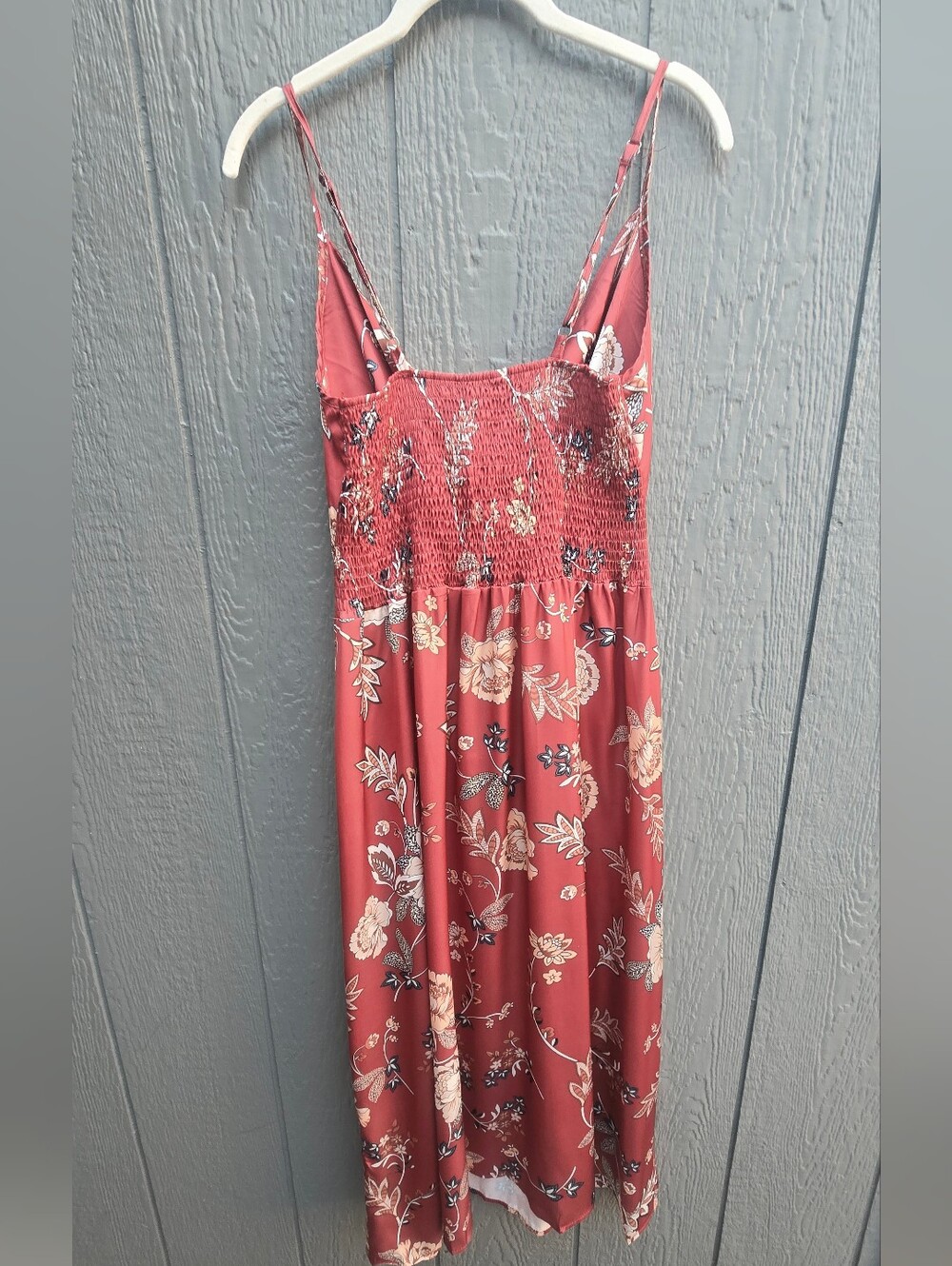 Silky Burnt Orange/Floral Dress - Picture 3 of 5